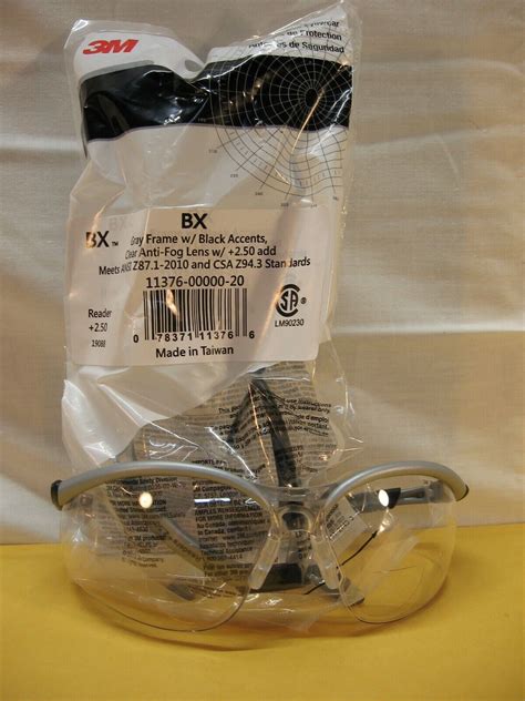 bi focal 3m bx reader series safety glasses with clear 2 50 diopter lenses ebay