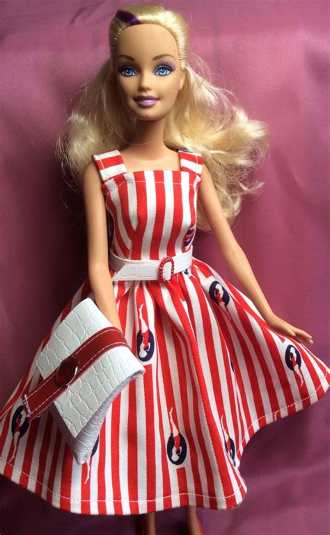 Barbie Doll Dress Red And White Striped Dress White Faux