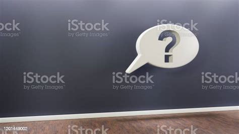 3drender Sprechblase Mit Fragezeichen In Einem Raum Mit Grauer Wand Und Parkettboden Noch Fragen