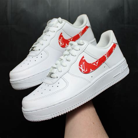 Red Louis Vuitton Nike Air Force 1 Custom Sneakers Theshoecosmetics