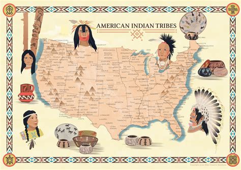 Usa Native American Indian Tribes Map Pictorial Map Wall Porn Sex Picture