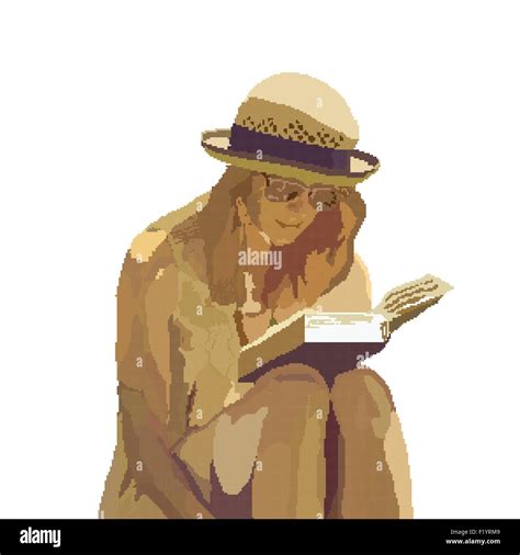 Pixel Art Abstract Vector Illustration Girl Reading A Book Image