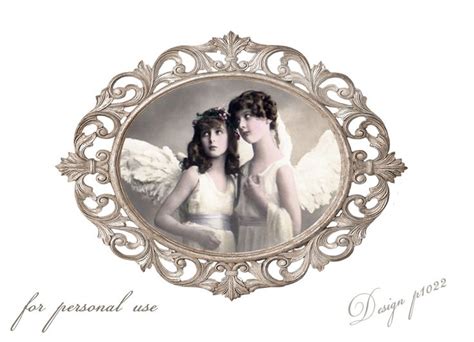 Vintage Angels Frame Digital Collage P1022 Бирки Картинки