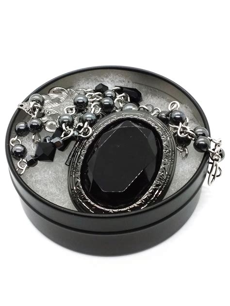 Goth Locket Necklace Large Black Locket Necklace Gothic Etsy