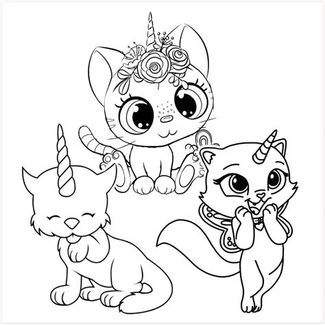Kolorowanka Trzy Kot Jednorożce Pobierz wydrukuj lub pokoloruj online już teraz