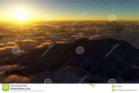 Mountain Sunset Over Clouds Stock Illustration Illustration Of