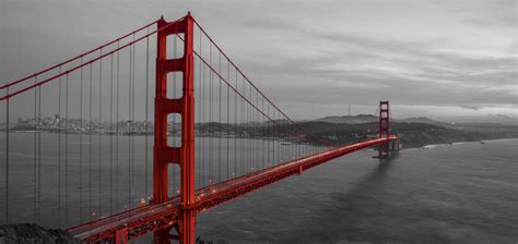 Golden Gate Bridge In Red On A Grayscale Backgroundsan Francisco