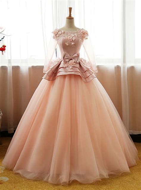 Long Prom Dress Party Gown 3d Floral Flower Long Sleeves Puffy Tulle Dresses Prom Dresses Uk