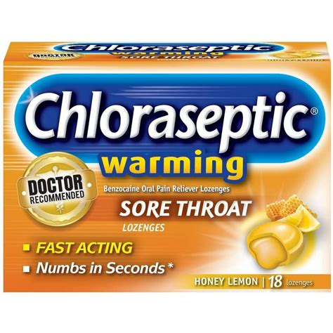 Chloraseptic Sore Throat Warming Lozenges Honey Lemon 18 Each Pack Of