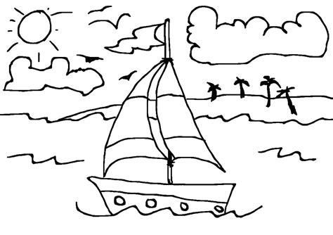 Dibujos De Barco Navegando En El Mar Para Colorear