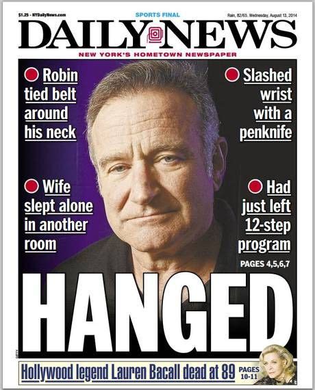 Ny Daily News Abhorrent Robin Williams Front Page Gets The Edit The