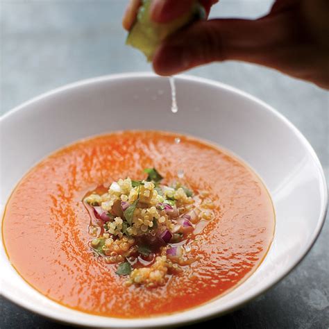 Roasted Red Pepper Soup With Quinoa Salsa Recipe Recipe Roasted Red