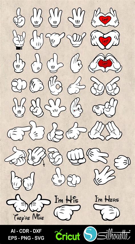 40 Mickey Hands svg Hands Silhouette Mickey hands Hands | Etsy