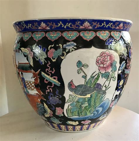 Vintage Large FishBowl Planter Chinese Fish Bowl Chinoiserie | Etsy