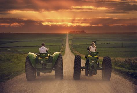 Field Vehicle Sky Outdoors Tractors 1080p John Two People