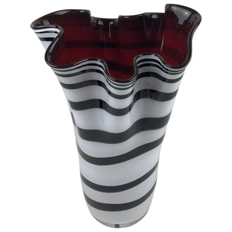 Large Murano Art Glass Vase Black White And Burgundy For Sale At 1stdibs