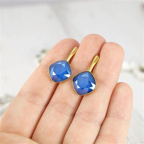 Royal Blue Swarovski Crystal Earrings Necklace Set Swarovski Earrings