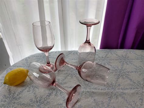 libbey premiere blush pink wine glasses set of 4 stemware retro 80 s dining rose pink vintage