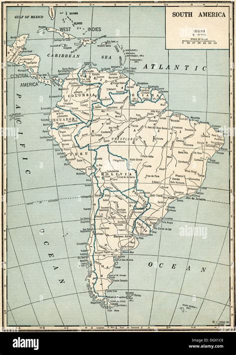 Mapa antiguo de América del Sur 1930 Fotografía de stock Alamy