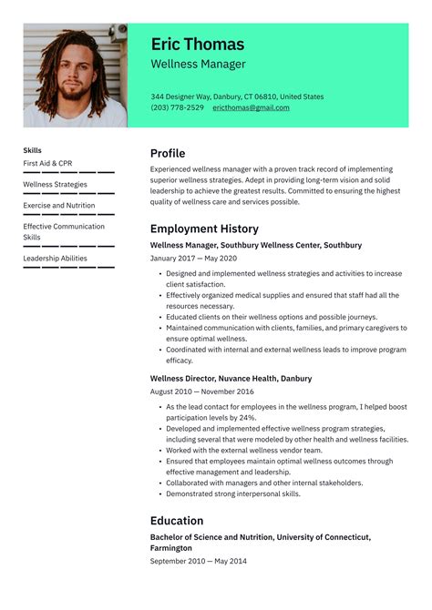 Wellness Manager Resume Examples And Writing Tips 2023 Free Guide