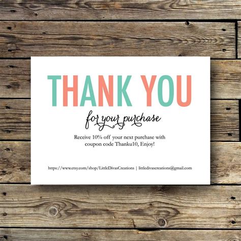 Thank You Card Business Thank You Card Discount Card Diy Etsy
