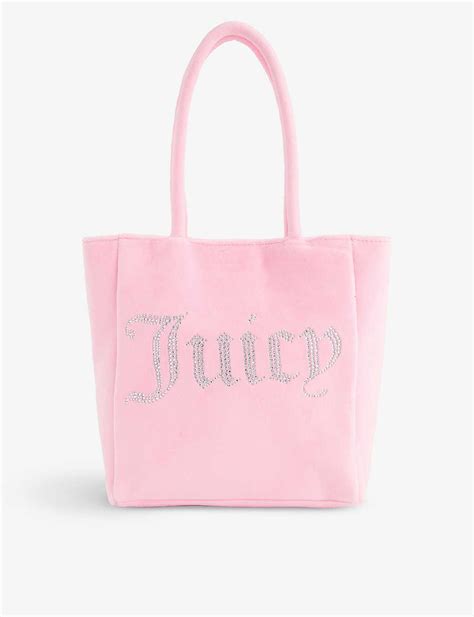 Juicy Couture Crystal Embellished Velour Tote Bag In Pink Lyst Uk