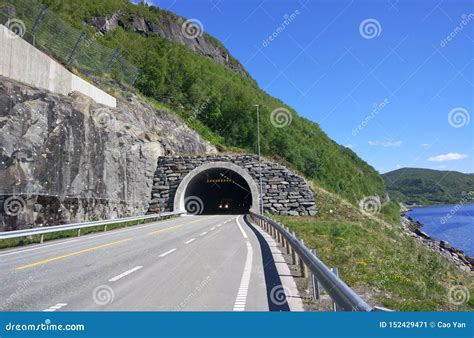 Highway Road Tunnel Cars Move In A Tunnel Through A Mountain On A