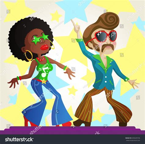two cool cartoon disco dancers isolated persons vector illustration dancer illustration