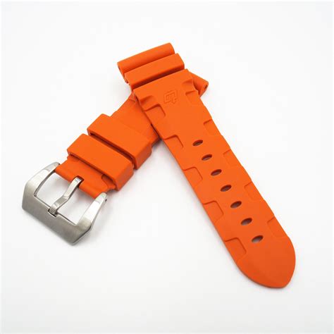 Orange Panerai Style Rubber Watch Strap Replacement W Buckle For