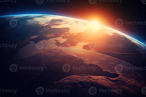 Beautiful Planet Earth Seen From Space Aerial View Of Sunrise And
