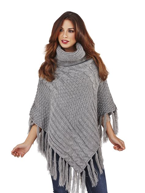 Womens Ladies Knitted Cape Wrap Winter Tartan Check Blanket Shawl