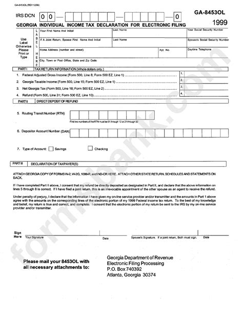 Form Ga 8453ol Georgia Individual Income Tax Declaration For