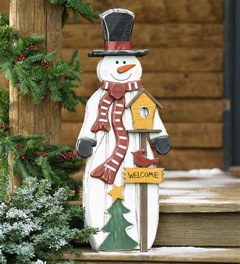 Rustic Wooden Snowman Welcome Accent Decorative Garden Accents