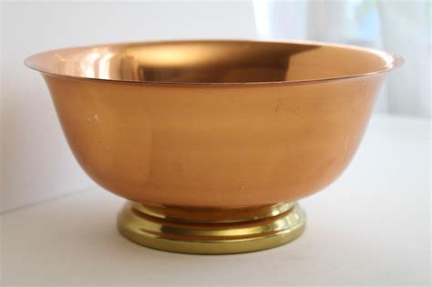 Vintage Revere Bowl Copper W Brass Footed Shape Centerpiece Bowl