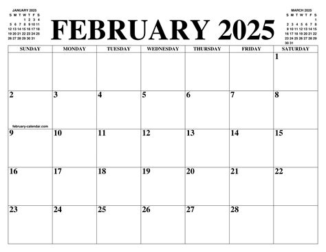 February 2025 Calendar Of The Month Free Printable February Calendar