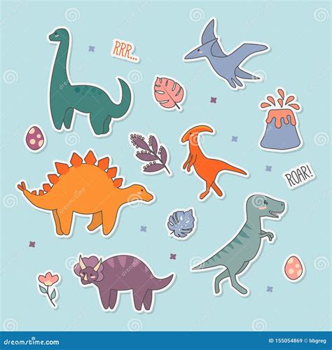 Cute Dinosaurs Sticker Collection Different Types Of Prehistoric