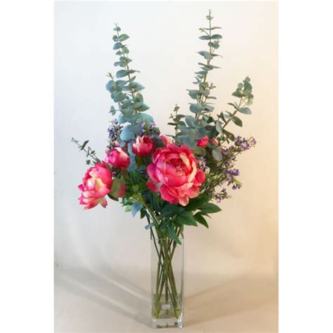 Elegant Pink Peonies Vase Artificial Flower Arrangements