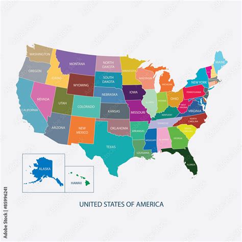 Vetor Do Stock Usa Map In Color With Name Of Countriesunited States