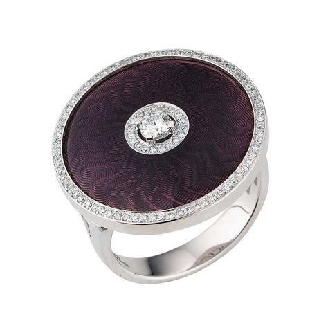 Round Purple Vitreous Enamel Ring 18k White Goldsterling 92 Diamonds 0