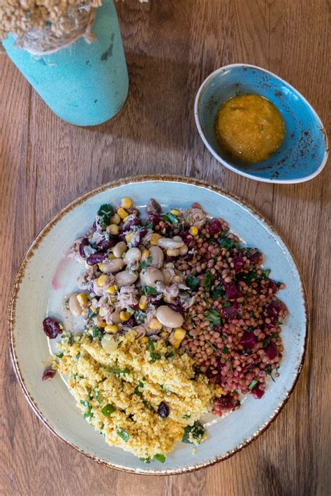 A Healthy Vegan Meal Couscous With Lentils And Beetroots With A Salat