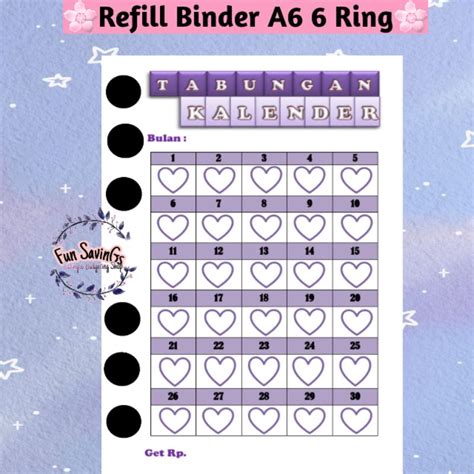 Jual Fun Isi Binder A6 6 Ring Tabungan Kalender Refill Binder