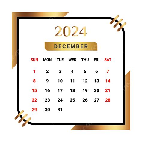 2024 December Month Calendar With Black And Golden Vector Monthly