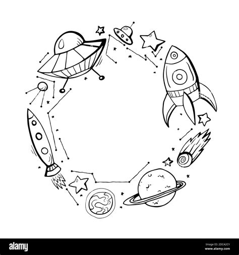 Into The Space Round Frame With Childrens Contour Space Pattern Of A