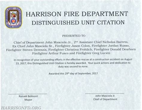 Harrison Firefighters Presented With Distinguished Unit Citation For