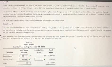 Solved Learnco Learnco Manufactures And Sells One Product Chegg