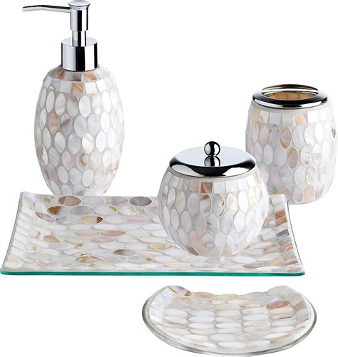 Bathroom Accessory Sets 5pc Gold Mosaic Glass Bathroom Accessory