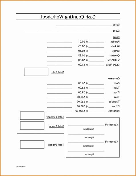 20 Cash Register Count Sheet Dannybarrantes Template