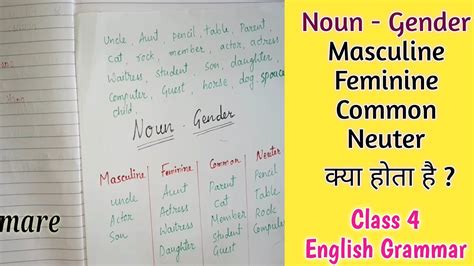 Noun Gender Masculine Feminine Common Neuter Class English