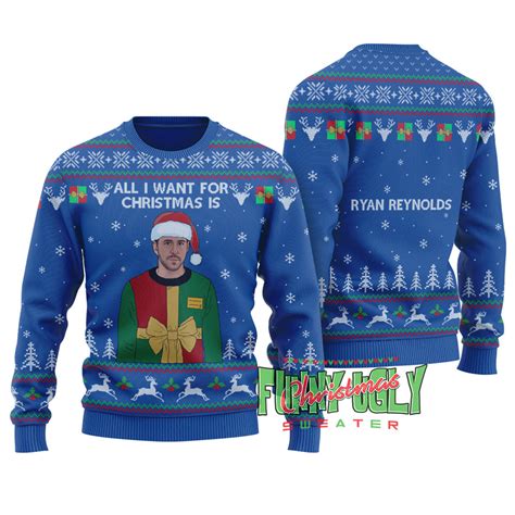 Funny Ryan Reynolds Ugly Christmas Sweater Royal