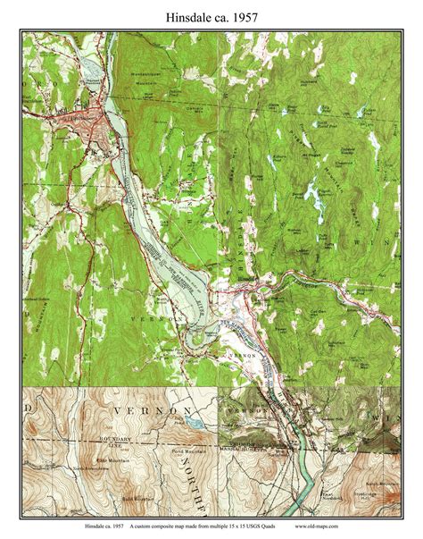 Hinsdale 1957 Custom Usgs Old Topo Map New Hampshire Cheshire Co